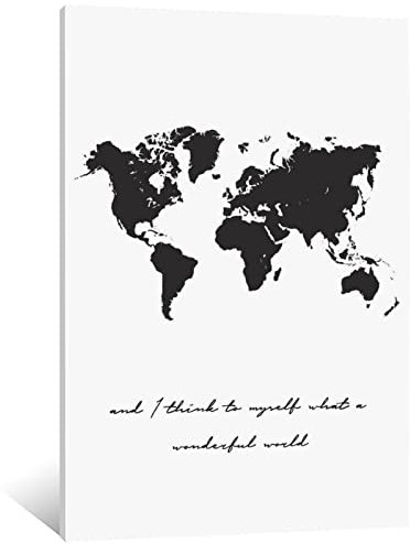 Póster de mapa del mundo, póster de mapa del mundo, póster de mapa del mundo, maravilloso póster del mundo, tipografía, cita motivacional, póster impreso en blanco y negro, decoración de pared para