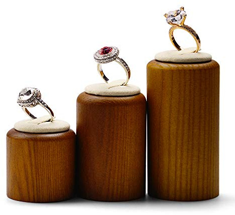 Oirlv Massivholz Ringständer 3 Stück Zylindrische Schmuck Vitrine Ring Display Stand(Cremeweiß)