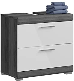 xonox.home Badezimmer Scout X06B2707 Waschbeckenunterschrank Unterschrank Schrank in Front weiß Hochglanz Korpus rauchsilber Nb.ca. 60x56x34 cm mit Schubkästen