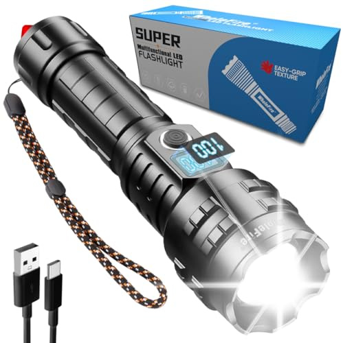 WholeFire Torce LED super luminose, torcia ricaricabile 20000 lumen, torcia LED ricaricabile XHP70.2 per campeggio, emergenza