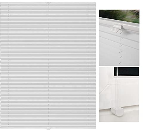 metablo Plissee nach Maß Klemmfix-Plissee ohne Bohren Blickdicht Lichtdurchlässig inklusive Klemmträger Plisseerollo für Fenster und Tür Sichtschutz Weiß B: 71-80 cm, H: 101-150 cm
