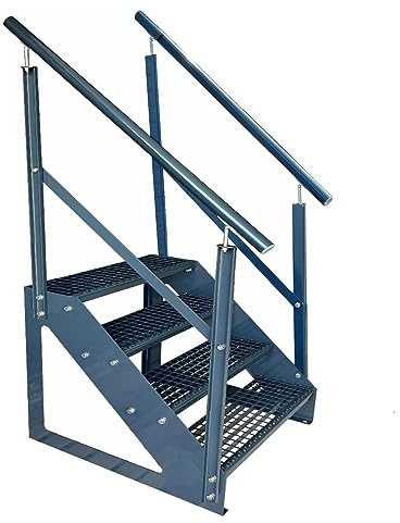 Caillebotis acier Escalier à limon 4 Marches Autoportant Entièrement galvanisé et Anthracite Revêtu par poudre avec garde-corps des deux côtés - Dimensions (L x l x H) 82cm x 80cm x 76cm