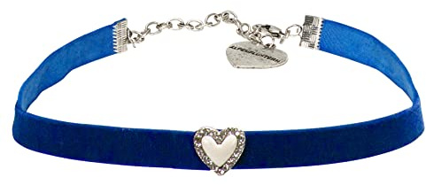 Alpenflüstern Trachten-Samt-Kropfband Strassherz - nostalgische Trachtenkette enganliegend, Kropfkette elastisch, Damen-Trachtenschmuck, Samtkropfband schmal (in traditionellen Farben) DHK321