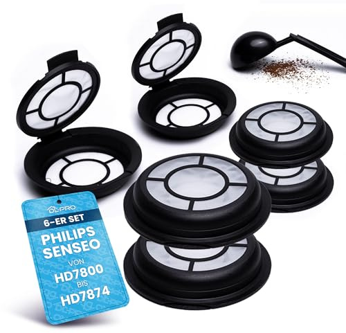 DL-pro 6-er Set Nachfüllbare Kaffeepads für Melitta 180424 Permanent Padfilter Kaffeefilter für Senseo Kaffeemaschine HD7800 bis HD7874 6 Stück mit Kaffeepulverlöffel
