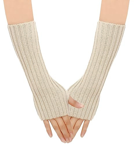 SJTJSPX Manchettes pour femme et fille - Gants longs - Mitaines d'hiver - Mitaines en tricot - Couleur unie - Chauffe-bras extensibles - Chauffe-pulsations - Pour le bureau, la saisie d'ordinateur
