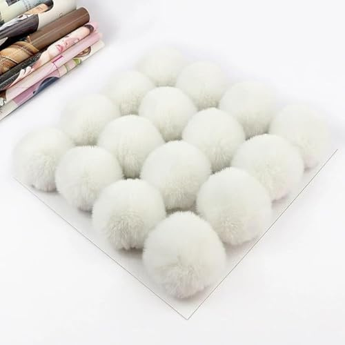 PTNKUIIY 15 Stück Kunstfell Pompon Fellbommel 7cm Kunstfell Bommel Fellbommel Pom Pom DIY mit Gummiband Kunstfell Pom Ball für Mützen Schlüsselanhänger Schals Tasche Strickmütze Zubehör -Weiße