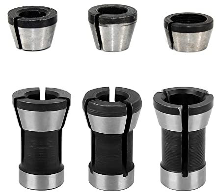 Saipor 6pcs Adaptateur Pince de Serrage Fraise Defonceuse 6mm 6.35mm 8mm Mandrin de Fraiseuse Collet Mandrin de Fraise à Bois pour Affleureuse Défonceuse électrique