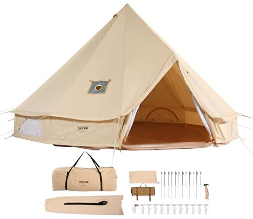 VEVOR Mädchen Glockenzelt 4 x 2,5 m Jurten Zelt TC-Baumwolle und Außenzelt, Beige, Standard