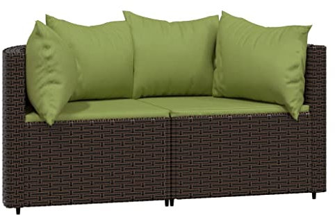 Makastle Modular Gartensofa 2-Sitzer Lounge Sofa mit Kissen, Garten Ecksofa Gartengarnitur Gartenstuhl, Klein Sitzgruppe Gartenlounge Sofa Balkonmöbel, Braun Poly Rattan