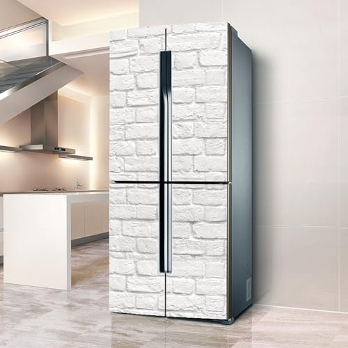 Pegatinas para refrigerador, pegatina de nevera que cubre completamente la puerta cubiertas de nevera pegatinas de pared para calcomanía de cocina, pared de ladrillo retro blanco