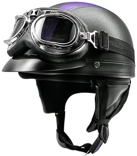 Mezzo Casco Jet Moto Cromwell Retrò Caschi Scodella Portatile, ECE Omologato Mezzo Elmetto da Moto Retrò per Uomo Donna Biker Cruiser Scooter Touring 3,54-62CM