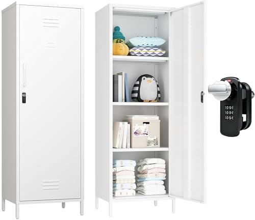 Steehoom Metal Storage Cabinet, Steel File Locker with 3 Shelves 59.06-inch high for School, Living Room, Bedroom, Office (White, H59.06'')