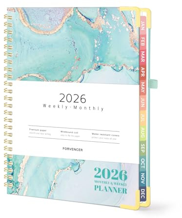 Forvencer 2026 Planner, Hardcover Calendar Planner Weekly and Monthly, Jan 2026 - Dec 2026, 6 x 8, Spiral Agenda Book with Tabs, Exquisite Daily Journal Organizer for Home School, Teal Marble