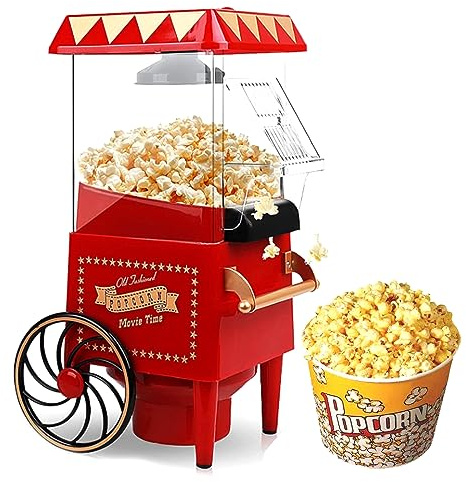 PLABNK Electric Popcorn Maker, 1200W Carriage Style Popcorn Machine, Hot Air Popcorn Machine Vintage Tabletop Electric Popcorn Popper