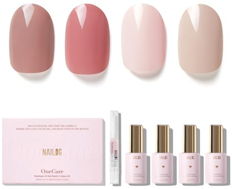 NAILOG 1-Step Gel Nail Polish Set, No Base/Top Coat Soak-Off - Rose Whisper | Quick 1-Step Vegan Formula, Top Coat & Base All-In-One UV Gel,14-Day Salon Gloss, DIY-Friendly Manicure