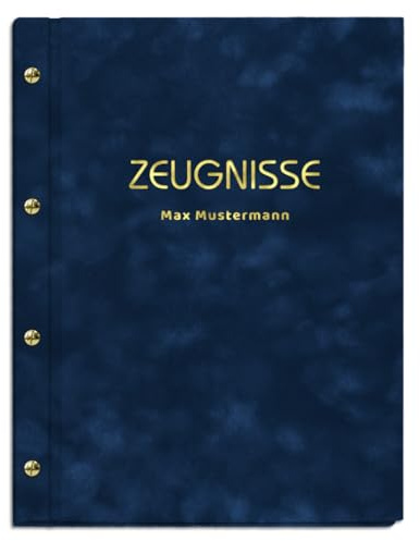 Personalisierte Zeugnismappe mit eigenem Namen in dunkelblauer Samtoptik | für Zeugnisse in DIN A4 - inkl. 12 Sichthüllen - handgefertigt und personalisierbar mit eigenem Namen