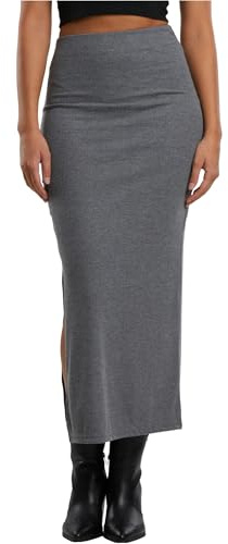 Urban Classics Gonna da Donna Rib High Slit, Maxi Gonna con Fessura, Lunghezza 7/8, Slim Fit, Grigio Scuro, XL