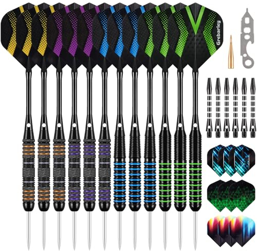 Grebarley Dartpfeile Metallspitze,12 Stück Profi steeldart Pfeile 20/22/24g