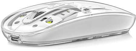Uiosmuoh M133 Trådlös Bluetooth-mus,Trådlös uppladdningsbar tyst mus (Tri-Mode:BT 5.1/5.1 + 2.4G),Synlig batterinivå,Mus transparent fodral för surfplatta,bärbar dator(Vit)