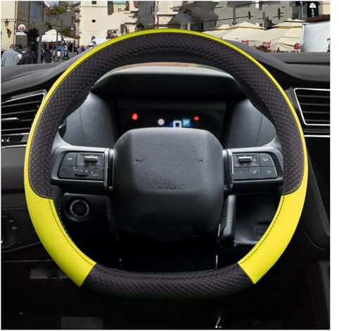 Auto Lenkradschoner Für Citroen Für C4 2021 2022 2023 Auto Lenkrad Abdeckung PU Leder Nicht-Slip Auto Zubehör Lenkrad Bezug(Gelb)