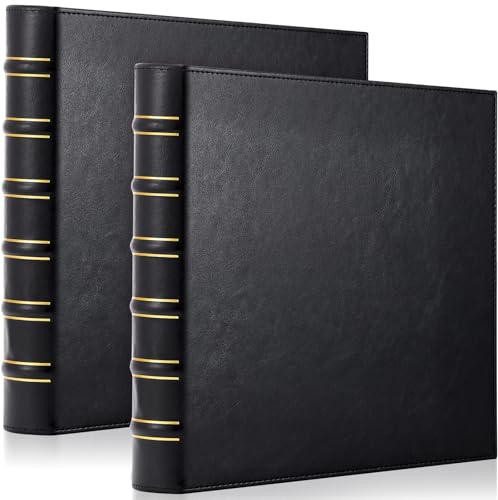 ReliThick 2 Pcs Vintage Leather 3 Ring Binder, 1 Inch D Rings, Black