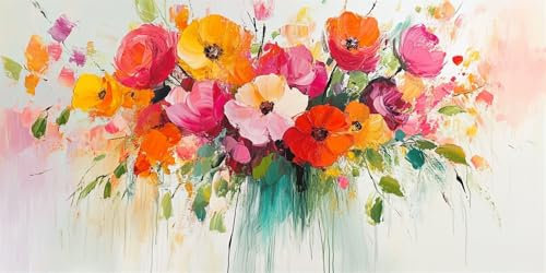 Malen Nach Zahlen Blume Malen Nach Zahlen Erwachsene Farbe DIY mit Rahmen Ölgemälde Set Malen Basteln mit Pinseln und Acrylfarben Kreativ Set für Erwachsene,Home Wand Dekor Geschenk 80x160cm E-1276