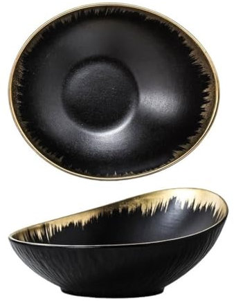 YCCHAH Ensaladera Ensaladera con boca inclinada, cuenco de cerámica con borde dorado for condimentos, cuenco de exhibición for platos fríos Utensilios De Cocina(A,26.7 * 11.2)