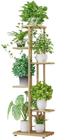 Kondela Blumenständer / Pflanzenregal- Modern - Metall - Golden - 6 Etagen,7 Pflanzen – Pflanzenständer / Blumenregal Zimmerpflanzen, Blumentöpfe- Wohnzimmerdekor, Blumentreppe, Eckregal - BAMIR 3