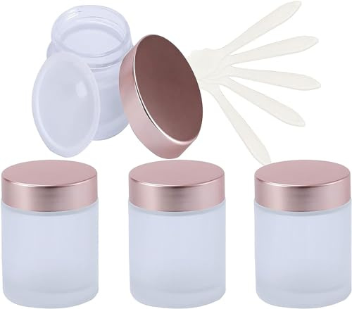 YKMYXZ, Paquet de 4 Pots vides de Stockage de crème for Le Visage de 15ml avec Couvercle Rose, Pots cosmétiques en Verre givré