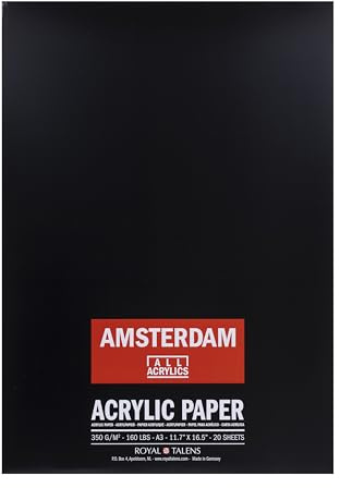 Amsterdam Papier - Acrylpapier Block - A3 42x29.7cm - 350gsm - Säurefrei, Ligninfrei, Zellulose - 20 Blatt - Mittelfeinkörnig - Ideal für Acrylfarben & Marker