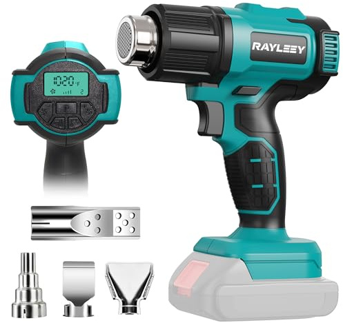 Akku Heißluftgebläse für Makita 18V, 50°C-550°C Einstellbarer Manuelle Heißluftpistole mit Digitalem LCD-Display, 4 Edelstahldüse für DIY, Basteln, Schrumpffolie, Abziehen von Farbe(ohne Akku)