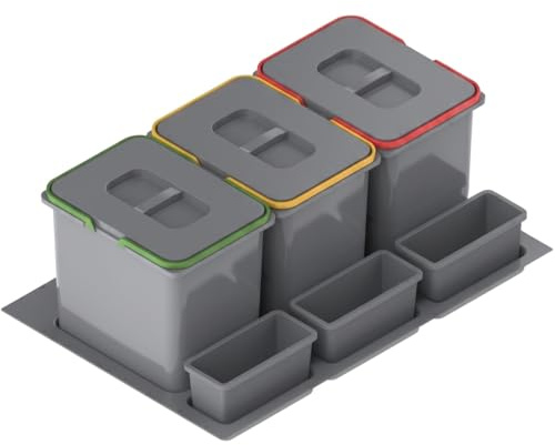 REJS Sistema De Reciclaje De Cocina Para Armario De 80 Cm 3 Compartimentos 72,5x49x30 Cm (3x 15L) Con Tapa Cubo De Basura Empotrado