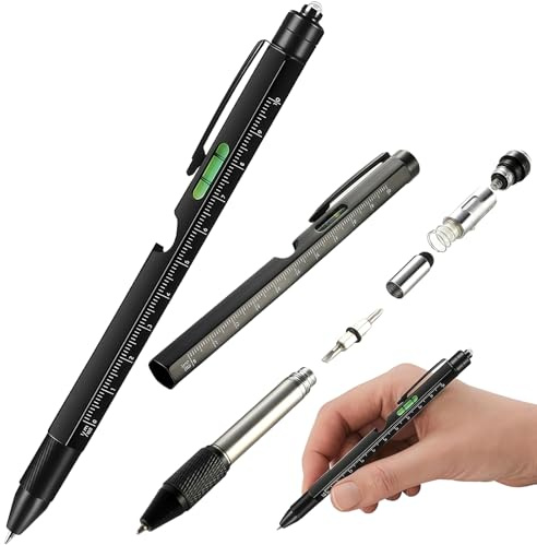 Omeblos Cadeaux pour homme, stylo multifonction 9 en 1 avec lumière LED, tournevis, stylet, règle, niveau, tire-bouchon, gadget cool pour lui, cadeaux de Noël pour homme
