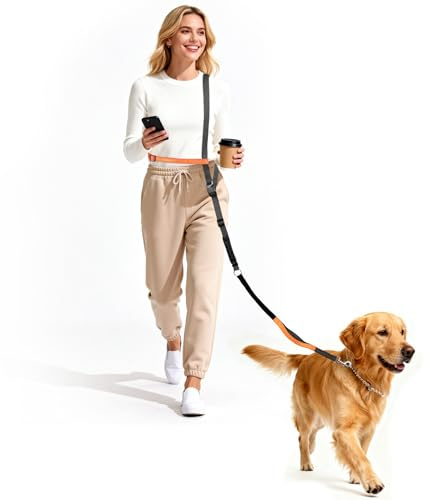 X XBEN Freihandleine Hundeleine für Große Mittelgroße Hunde mit Hilfsgurt, Joggingleine für Hunde mit Bauchgurt & Bequeme Doppelgriffe, zum Laufen, Joggen, Wandern, Verstellbar (0,8-2,2M) Umhängeleine