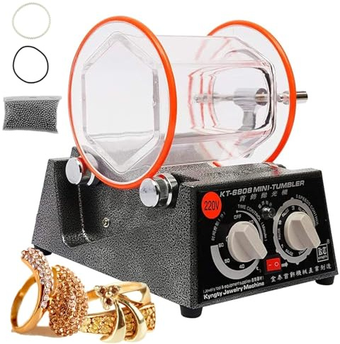 Polisseuse à bijoux Tumbler, Rock Tumbler, vitesse et durée réglables, marche avant/arrière, avec billes de polissage de 3 mm, interrupteur à bouton, capacité de 6,6 lb