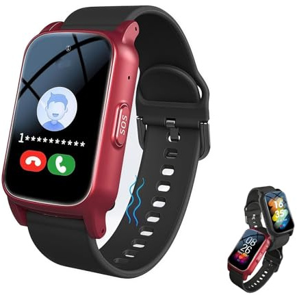 Elderly Fall Detection Smart Watch for Seniors with Gps Tracker, Medical Alert & Auto Call Sos, Heart Rate Monitor, Waterproof Emergency Watch for Men & Women, Dementia & Alzheimer’s(Red)