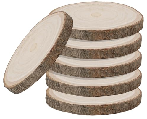 RANJIMA Holzscheiben 6 Stück, 16-18cm Baumscheiben Holzplatte Rund, Holzscheiben zum Basteln 1,5cm Dicke Baumscheibe Unbehandelte Holzkreise ohne Loch für Tafelaufsätze Hochzeiten Basteln Ostern Deko