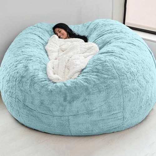MOTTK Funda para puf (sin relleno) para adultos y niños, funda de sofá de felpa esponjosa de gran tamaño para invierno, muebles grandes para sala de estar y dormitorio (azul, 6 pies)