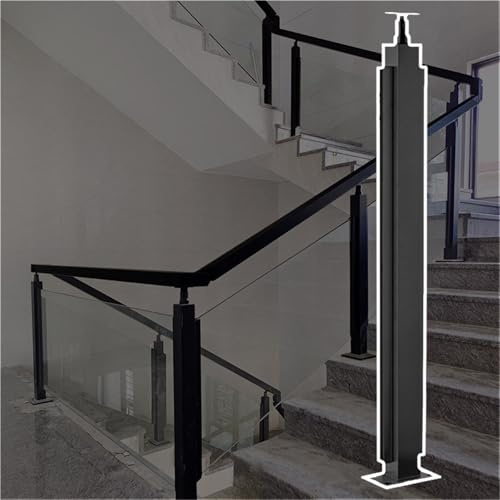 Ringhiera in vetro nero, d e argento – Pannelli in acciaio inox resistenti al vento per balconi e terrazze, altezza 90 cm, sistema di ringhiera in vetro per esterni