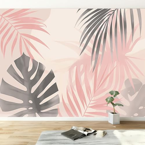Papel pintado panorámico moderno hojas de plantas para salón dormitorio comedor - Mural decorativo artístico abstracto hojas de palma monstera papel pintado no tejido fotográfico 400An x 280Al cm