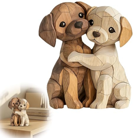Aatpuss 2D Flachbild Hunde Holzfiguren Charmant Hunde Holz Deko Geeignet Für Paare, Kinder, Frauen Und Männer. Ideal Für Schreibtische, Bücherregale, Badezimmer Und Wohnzimmerdekorationen