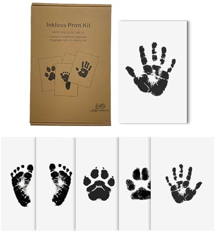 Kit per Impronte di Mano e Piedi per Bambino Senza Inchiostro, per Neonato, Tavoletta Carte per Impronte Essenziali per Neonati, Tamponi per Impronte Senza Inchiostro, Set da 6 Pezzi