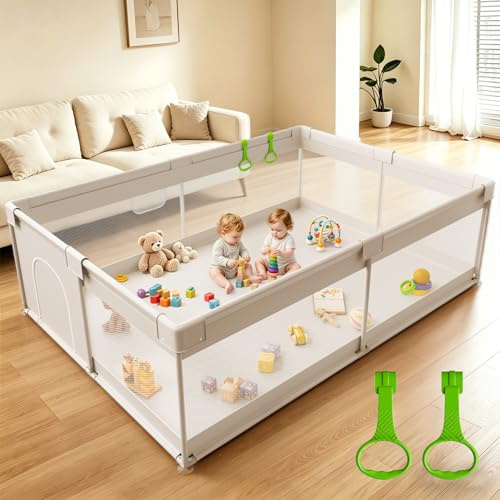 Lertantri Großes Laufstall Baby 175x150x66cm - Sicherer XXL Laufgitter Baby mit Atmungsaktivem Netz, Einfacher Aufbau, Kinderlaufstall Rutschfest & Stabil für Wohnzimmer und Garten