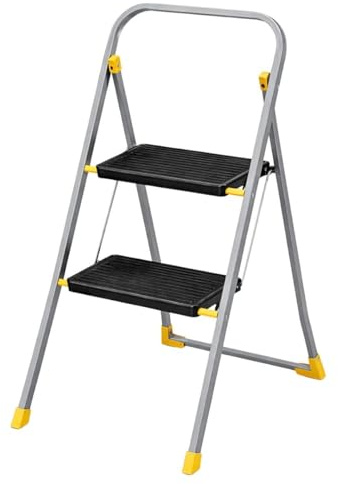 INTEC - Escabeau 2 marches pliable Charge 150kg Marche-pied Pliable Pieds anti-dérapants Bricolage Maison Chantier