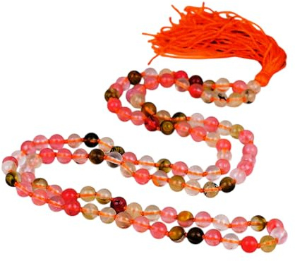 INFINITY GEMS naturlig körsbärskvarts Japa Mala 108 pärlor 6 mm handknuten meditationshalsband rosa ädelsten handgjord tofs bön pärlor yoga mala buddhistisk smycke gåva
