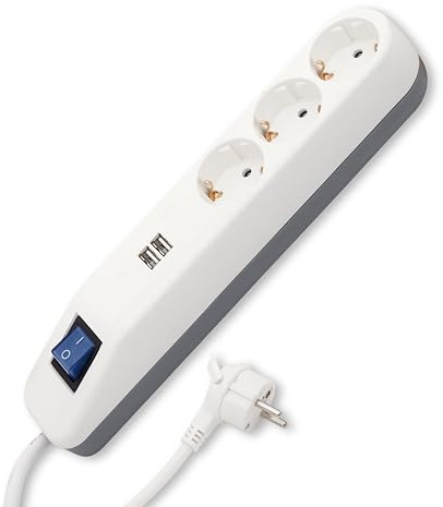 REV Steckerleiste Ice - 3-Fach mit 2X USB, 3680W, 1,4m, weiß