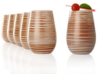 Stölzle Lausitz Twister Wassergläser Weiß-Bronze 465 ml, 6er-Set | Weiß-bronzene Wasser-, Saft- und Allroundgläser für Cocktails, bleifreies Kristallglas, stoßfest & spülmaschinengeeignet