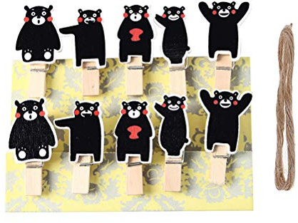 LANGUGU 50 Stück Mini-Holzklammern, Cartoon-Bär-Design, Clip, Fotohalter, Wäscheklammern, Kinderbasteln, Bilderhalter, Fotopapier, Karte, Wäscheklammern, Bastelklammern mit Jute-Schnur (C)