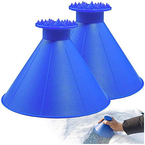 CLESDF Magischer Eiskratzer für die Windschutzscheibe – 2 Stück Kegel-Magischer Auto-Eiskratzer mit Trichter, runder Schneeschaber | Blue Cone Magic Auto Eiskratzer mit Trichter Rund Schneeschaber