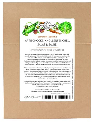 Alcachofa, hinojo romanesco, lechuga y salvia- Set de de semillas con 4 plantas para la asociación de cultivos